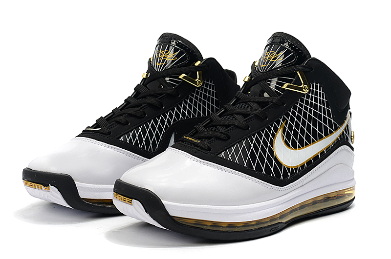 2020 Nike Lebron 7 Retro Black White Gold Basketball Shoes - Click Image to Close